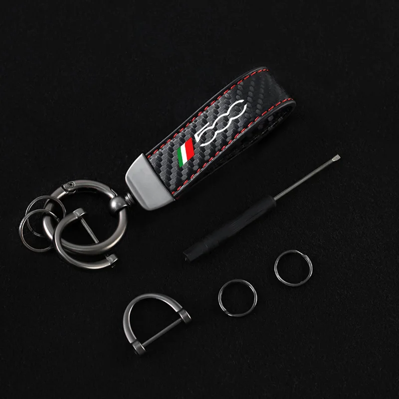Custom Carbon Fiber Car Key Holder For Fiat 500 500l 500x 500e 500c 500 Sport abarth keychain Accessories Zinc Alloy Keyrings