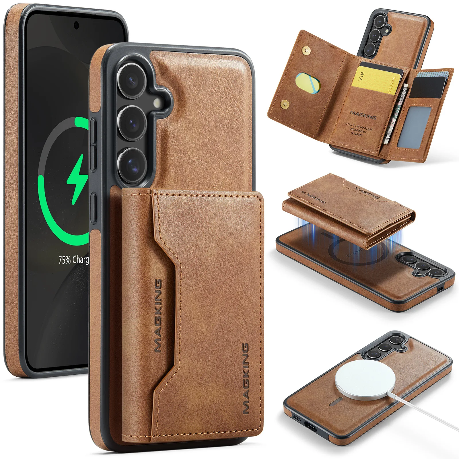 

Wallet Case for Samsung Galaxy S25Ultra S24 Plus S23 Ultra 2 in 1 Magnetic Detachable Money Stand Leather Cover