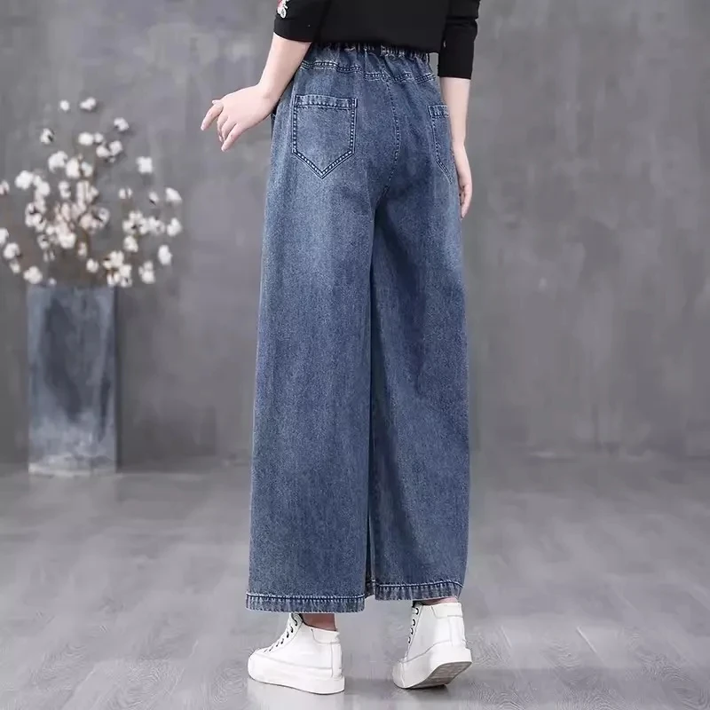 High waisted Denim Wide leg pants For women 2026 Spring Autumn New Loose Washed Casual Versatile Straight leg Pants