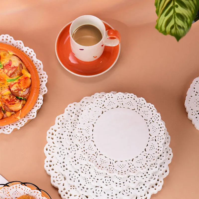 150Pcs Küche Gebratene Lebensmittel Spezielle Blume Boden Papier Öl-absorbierende Papier Backen Kuchen Pizza Snack Runde Haushalt Spitze papier Pad – Detail 2
