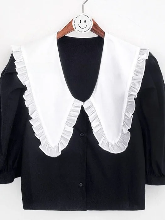 Chic Spring New Sle Agel Doll Collar Single Button Loose Versatile Bubble Sve irt Top Women Casual Faionable