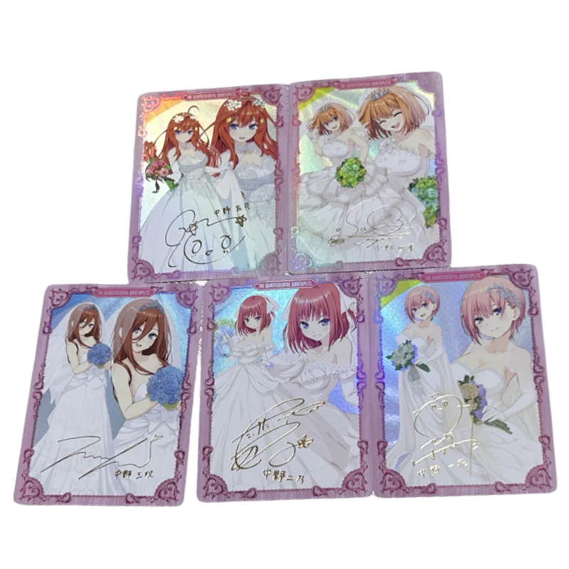 5Pcs/Set ACG Girl Card The Quintessential Quintuplets Nakano Nino Miku Wedding Dress Golden Sign Anime Game DIY Color Flash Card