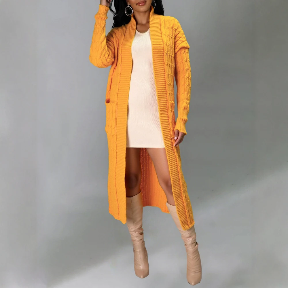 2025 New Women's Fashionable Casual Cardigan Sweater Long Sleeve Solid Color Long Knit Cardigan Autumn Winter Amazon Style