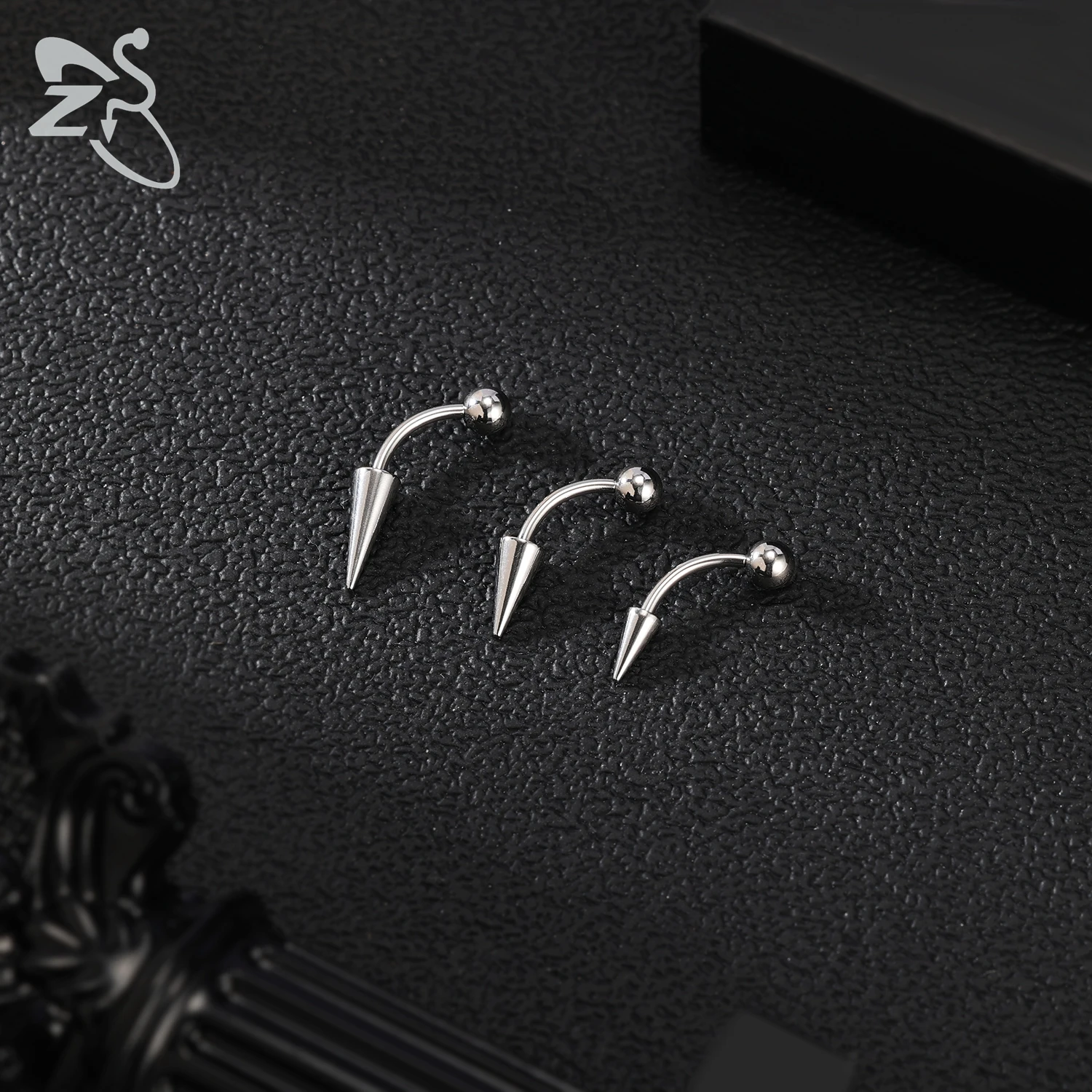 ZS 10pcs/lot Punk Spike Stainelss Steel Eyebrow Piercing Men 16G Curved Labret Lip Studs Helix Lobe Piercings Earring 6/8/10MM