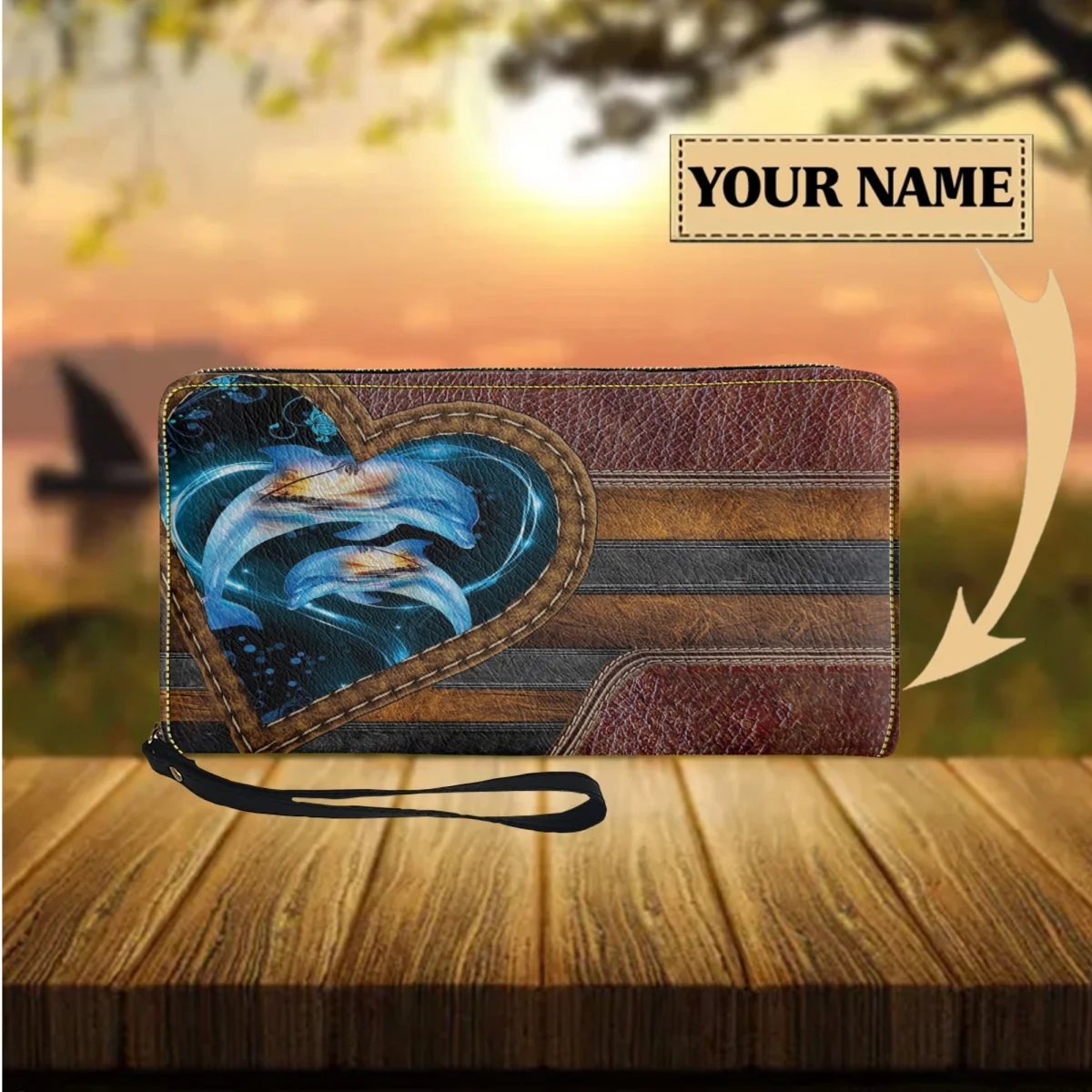 

PU Leather Wallet Women Cute Dolphin Print Long Wallet Money Bag Fashion Multifunctional Coin Purse Card Holder Mother Day Gift