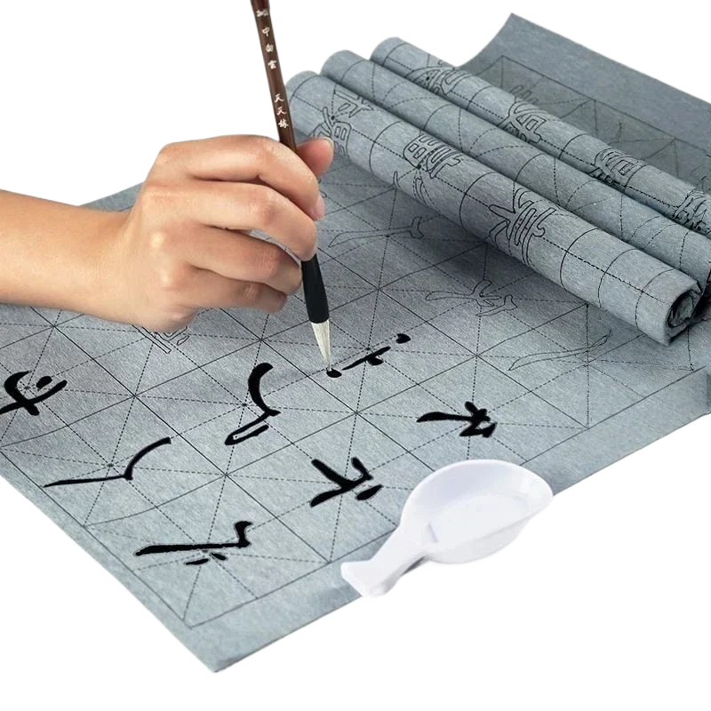 Clerical Script Water Writing Cloth Set Chinese Calligraphy Practice Mat Reusable Xuan Paper Effect Brush Kit Beginner Student