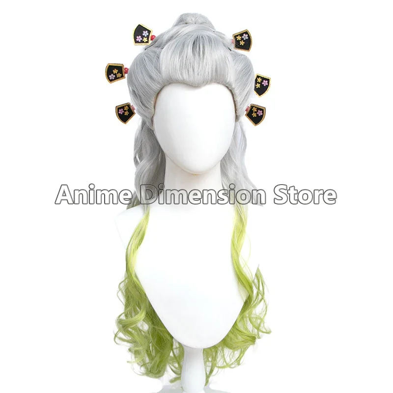 Anime Daki Cosplay Wig Hairpins Fiber Synthetic Wig Silver Gradient Turquoise Long Hair Props