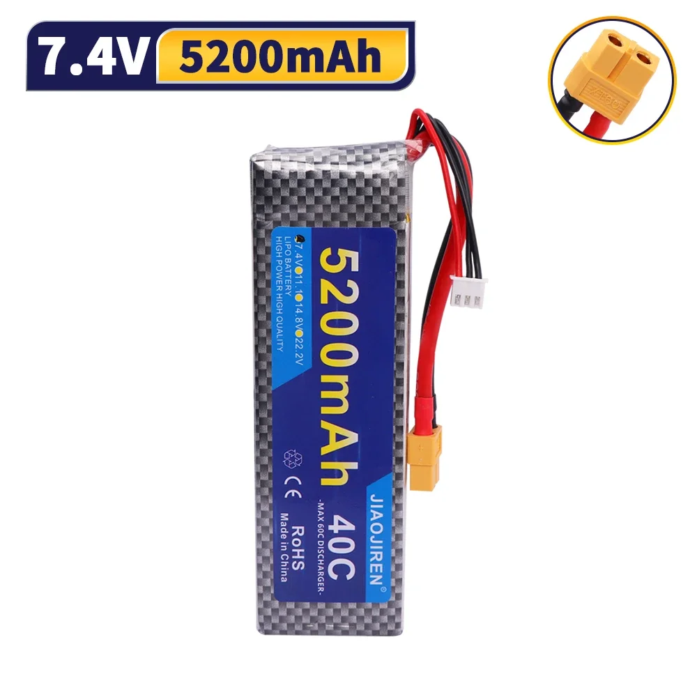 7,4 В 60C 5200 мАч Lipo аккумулятор с разъемом Deans T XT60 для радиоуправляемых дронов, квадрокоптеров, вертолетов, лодок, запасных батарей