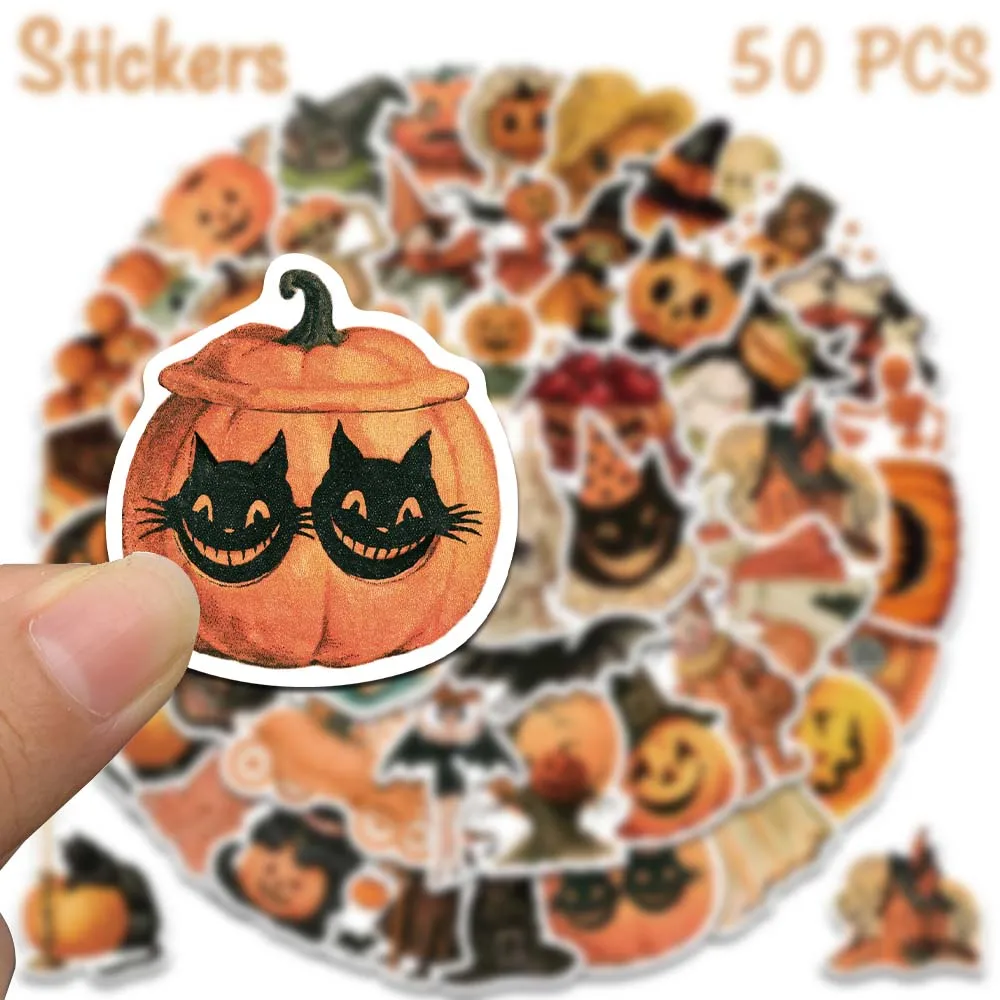 50 Stück Retro-Halloween-Aufkleber Vintage-Kürbis-Geister-Graffiti-Aufkleber für Laptop, Handy, Scrapbook, Tagebuch, DIY-Ästhetik-Aufkleber – Detail 5