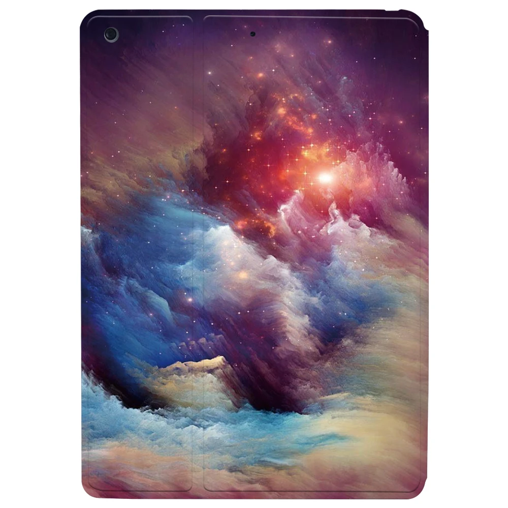 Capa para tablet dobrável para apple ipad 10.2 polegada 9th geração 2021 padrão de espaço impresso flip suporte escudo capa + stylus livre