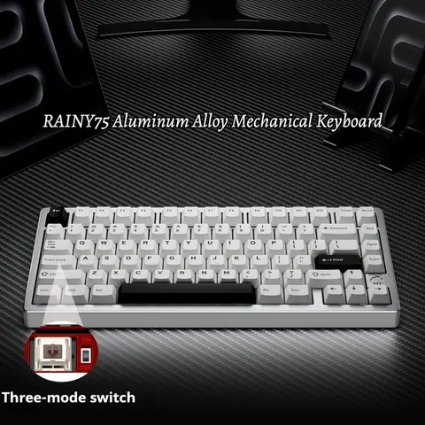 Klawiatura mechaniczna Rainy75, bezprzewodowa, z możliwością personalizacji, połączenie trójtrybowe, podświetlenie RGB, długotrwała żywotność baterii, materiał ze stopu aluminium.