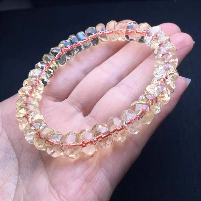 Natural Citrine Faceted Bracelet For Woman Man Fengshui Healing Wealth Beads Crystal Jewelry Gift 1pcs