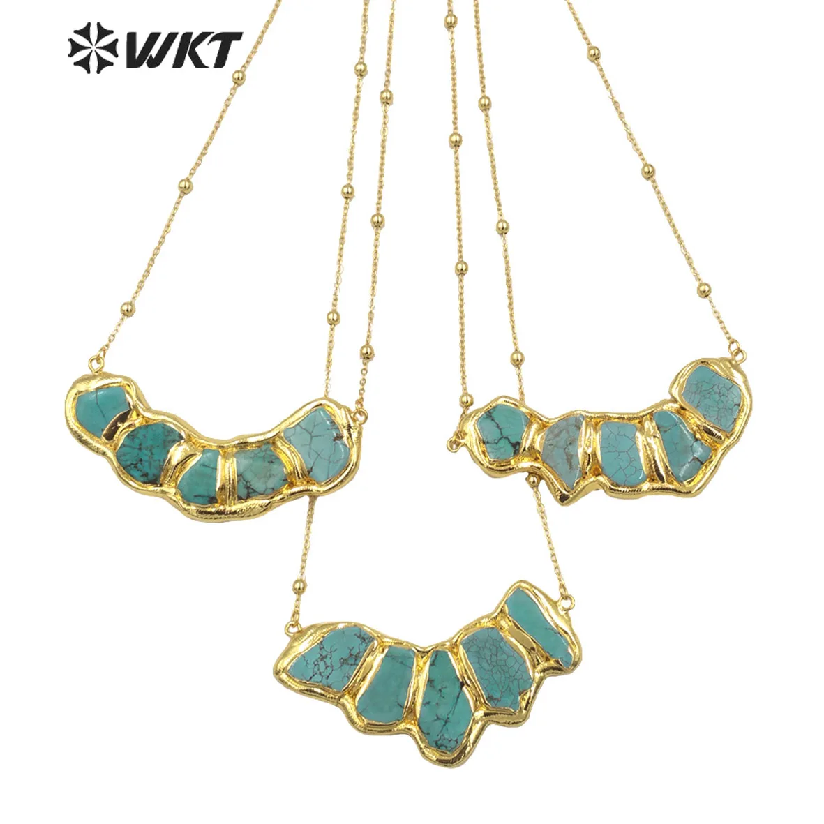 WT-N1458  WKT 2023 Popular Style Turquoise Connector Pendant Necklace 18k Gold Plated  Women Accessory Amazing Design Girl