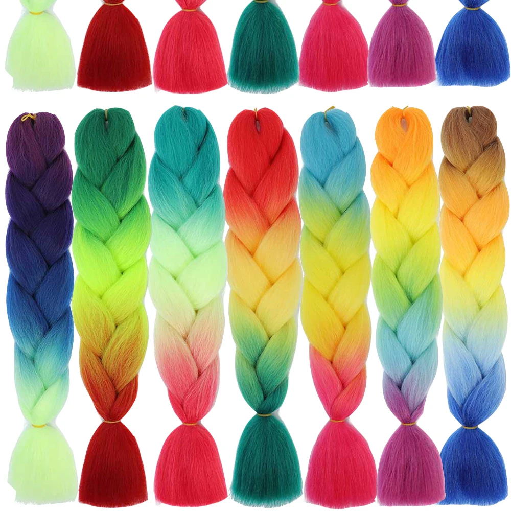 Ombre sintético trança extensões de cabelo para mulheres tranças 24 100g jumbo tranças quatro tom ombre cor rosa preto azul atacado