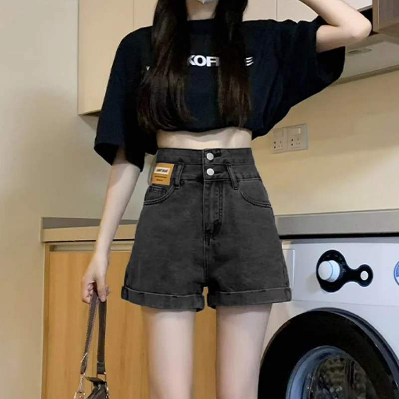 

High-Waisted Cotton Denim Shorts For Women Summer Loose Fit Slimming Wide Leg A- Line Plus Size Hot Pants Korean Style NZ028