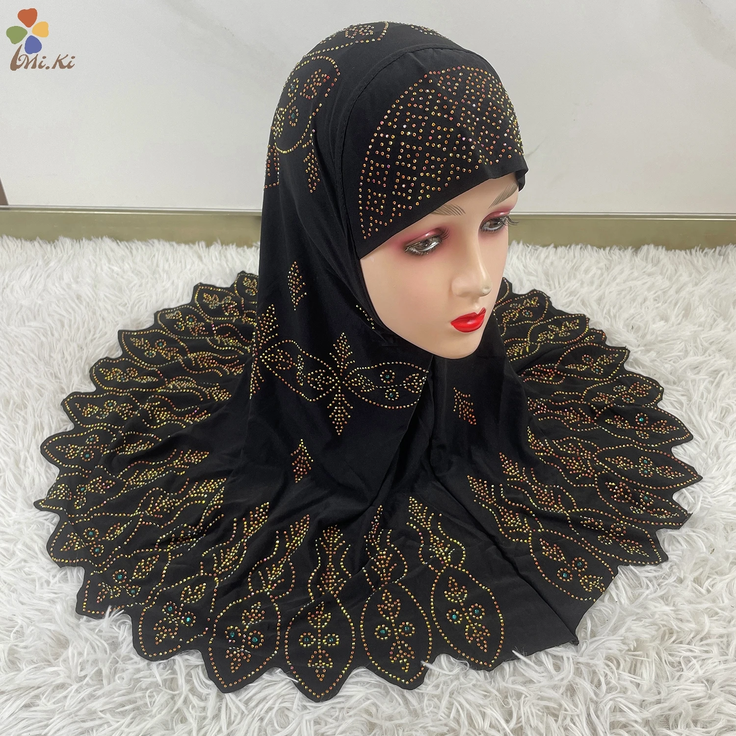 Muslim Children Headscarf Accessories Eid al Fitr Hot Diamond Fashionable Headscarf Hats Islamic Headscarfs 12 Pieces Per dozen