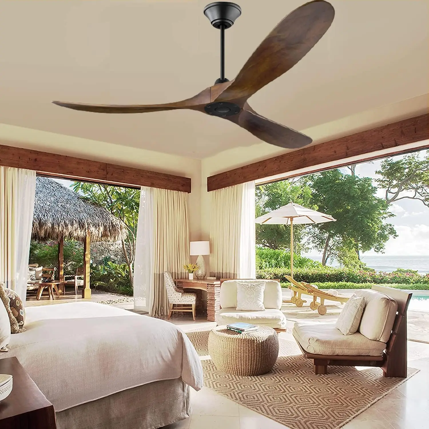 Outdoor Ceiling Fan for Patio, Wood Propeller Ceiling Fan Damp