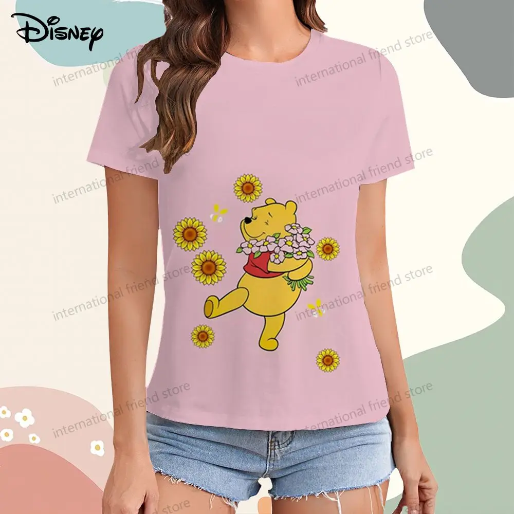 Women\'s T-shirt XS-3XL Disney Winnie Pooh Leisure 2024 Summer Y2k Youthful Woman Clothes T-shirts Top O Neck Kawaii Street Wear