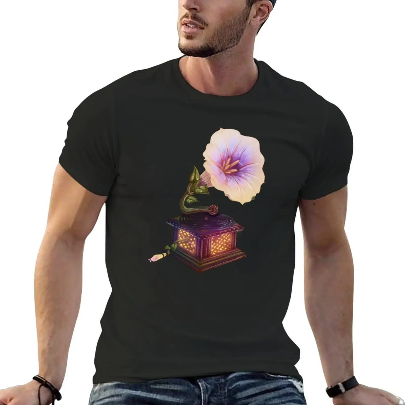 Flower Gramophone T-Shirt quick-drying plus sizes t shirts for men cotton