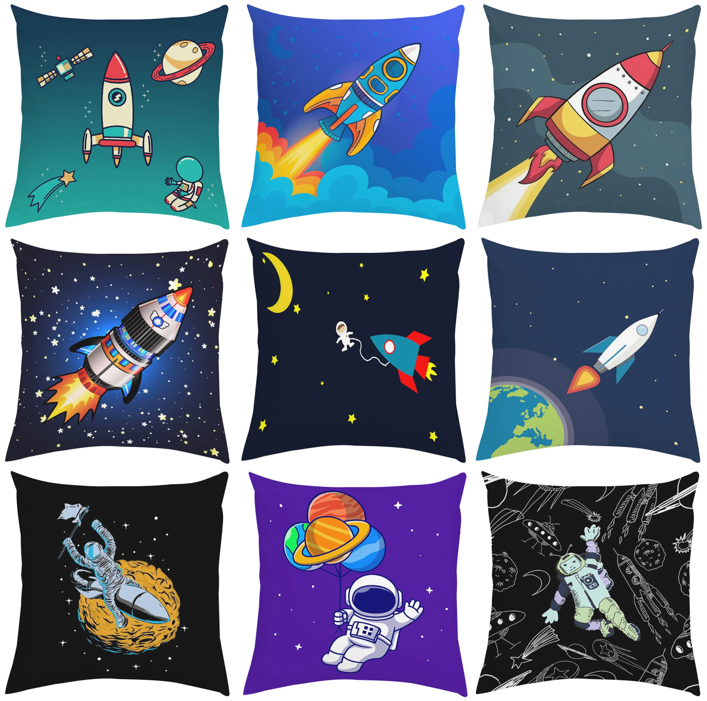 

Pillow Cover 45x45 Cushions Covers for Decorative Cushions Cartoon Astronaut Rocket Spaceship Home Decor Pillowcase 40x40 Cases