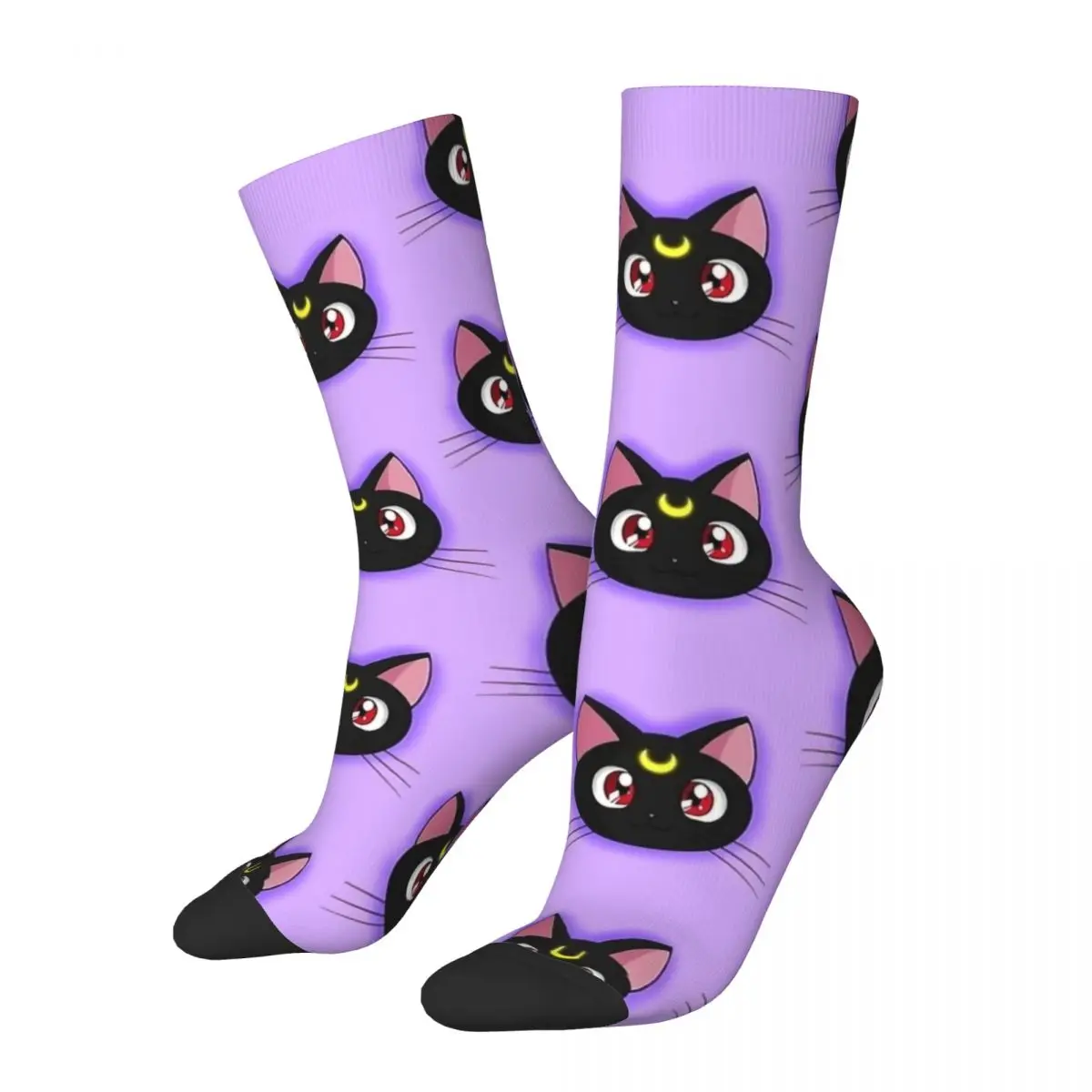 

Autumn Winter Colorful Men's Women's Kawaii Luna Black Cat Socks Sweat Absorbing Crew Socks