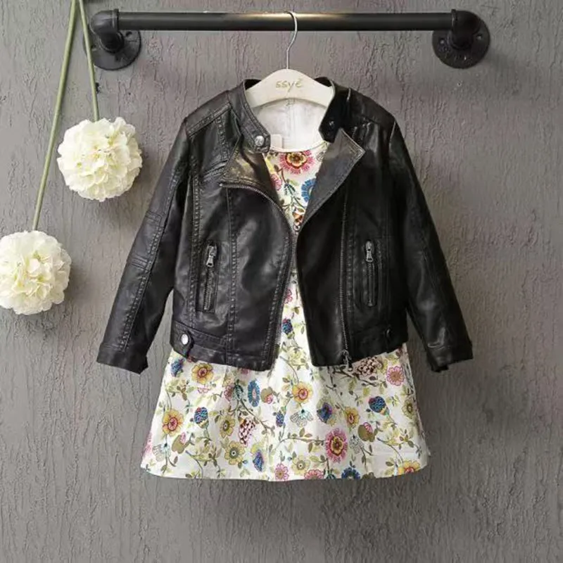 

Boys' Spring and Autumn Leather Jacket Children's Korean Motorcycle Robe Boys and Girls' Warm and Windproof Jacket