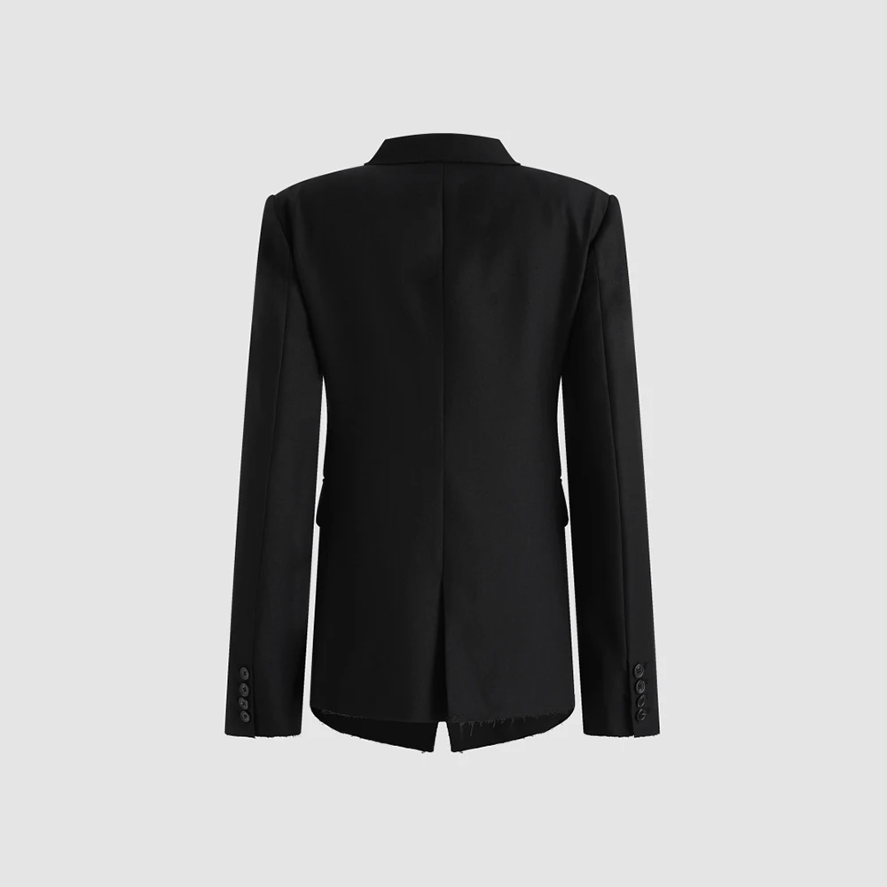Women Irregular Notched Lapel Blazer Raw Edge Hem Suit Jacket Ladies Long Sleeve Business Office Casual Outerwear Coat
