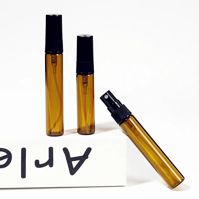 Botella vacía de vidrio ámbar para Perfume, espray de muestra sin fondo, tubo de ensayo, viales de vidrio fino, 2ML, 3ML, 5ML, 10ML, lote de 5