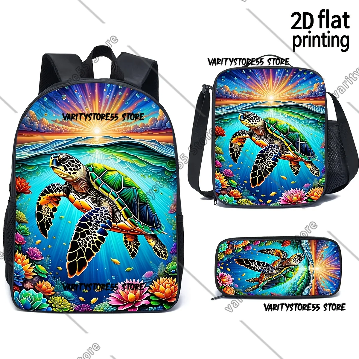 

Рюкзак с изображением морской черепахи для школьников, для мальчиков и девочек, сумка для книг, школьная сумка, сумка для ноутбука, сумка через плечо, 3 предмета: термосумка для обедов, пенал