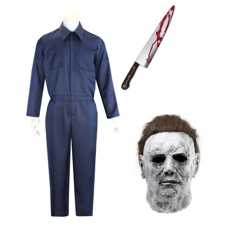 Michael Myers Costume Mask Cosplay Halloween Jumpsuit Outfits Horror Bloody Killer Prop Carnival Party  Costume for Adult Men！1e