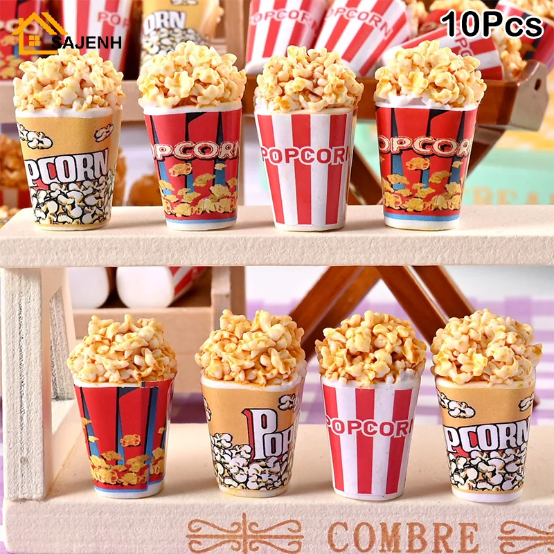 10Pcs Dollhouse Mini Simulation Popcorn Bucket Model Home DIY Decorative Ornaments 1:12 Dollhouse Accessories Children's Gifts