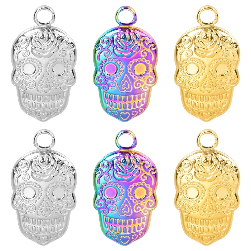 3/6pcs Fashion Punk Skull Charms Pendant For Jewelry Making Diy Men/Boy Necklace Earrings Keychain Stainless Steel Accessories