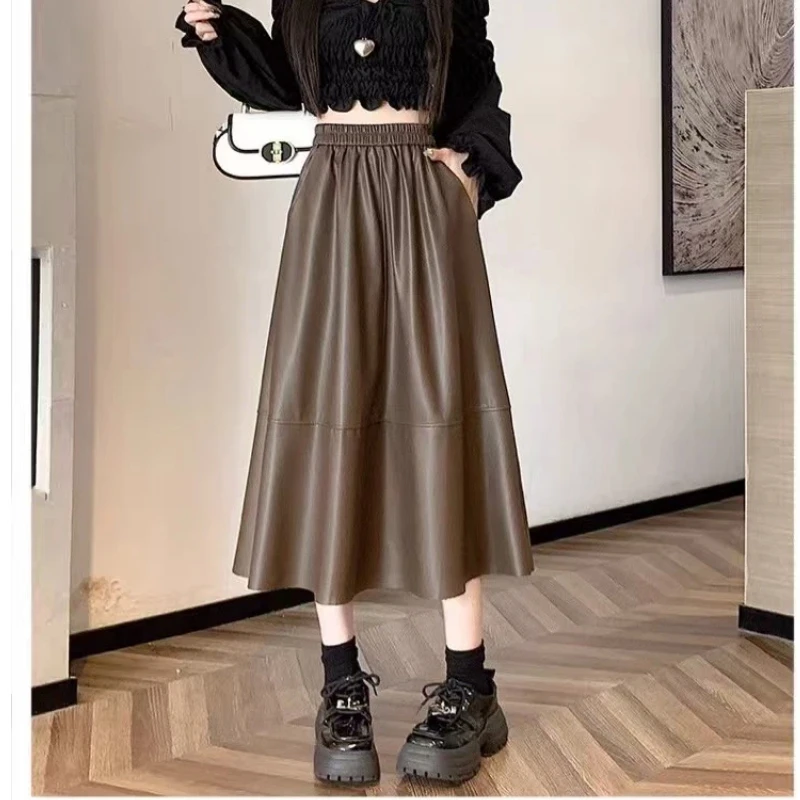 Autumn Winter Elastic Waist Loose Simplicity A-line Skirt Street Casual All-match Half Body Skirt Vintage Fashion Women Clothing
