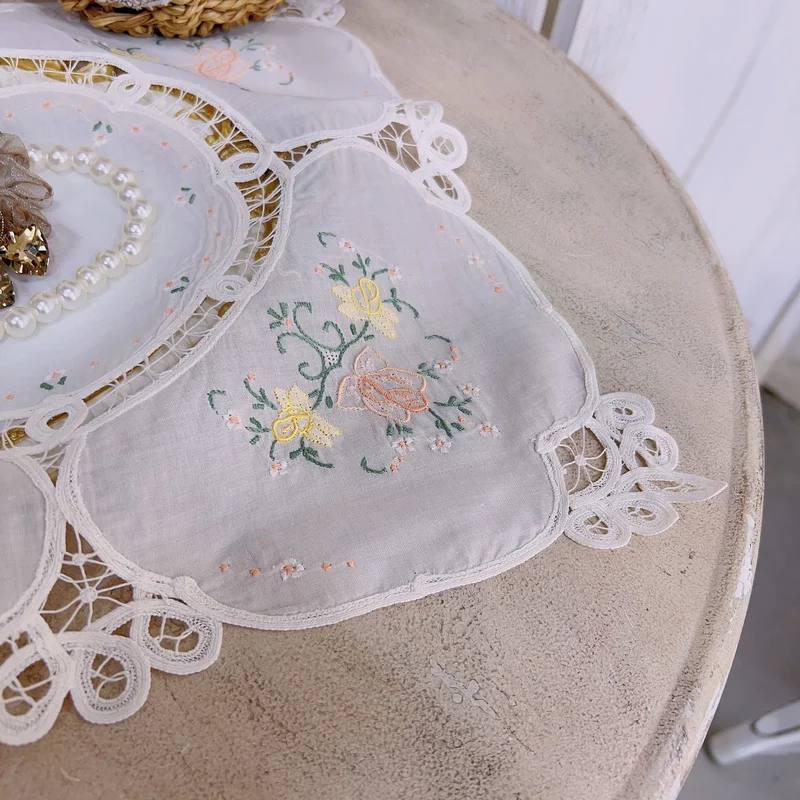 1PC arancione marea ricamata rosa copertura quadrata sciarpa fazzoletto filato di cotone 38x38 cm