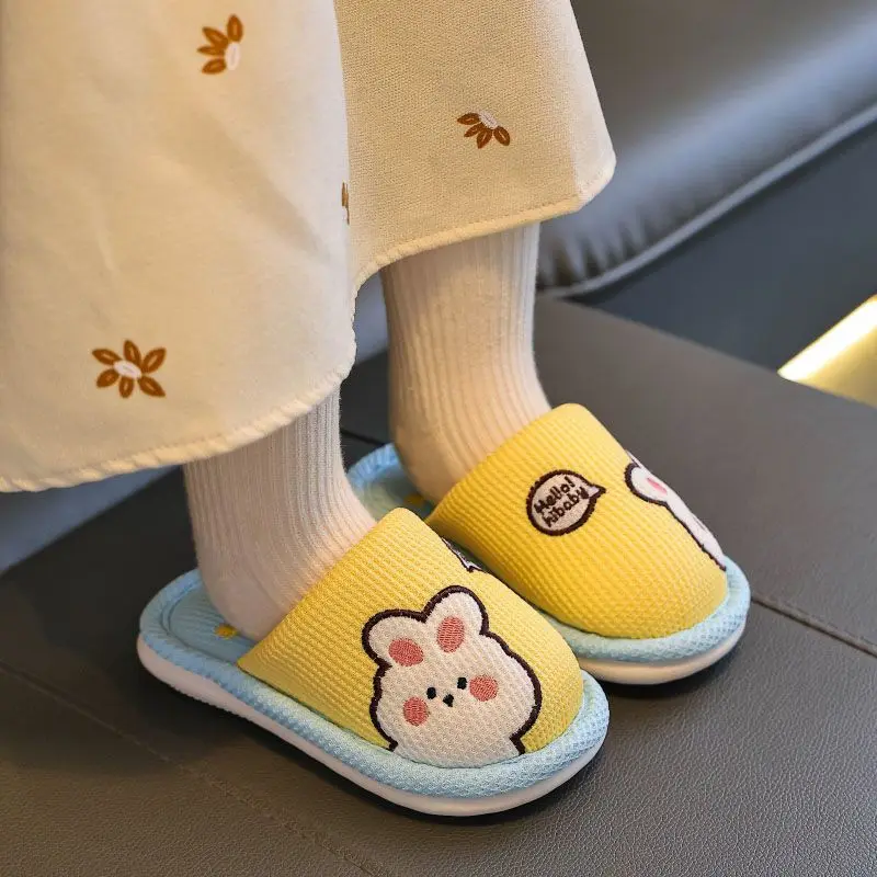 

Cute Girls Indoor Non Slip Children's Slippers Autumn Winter Baby Linen Footwear with Adorable Cartoon Design