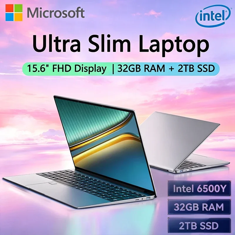 

15.6" Portable Laptop Intel i6500Y 32GB RAM 2TB SSD Windows 11 5000mAh Backlit Keyboard Fingerprint Office Gaming Notebook PC