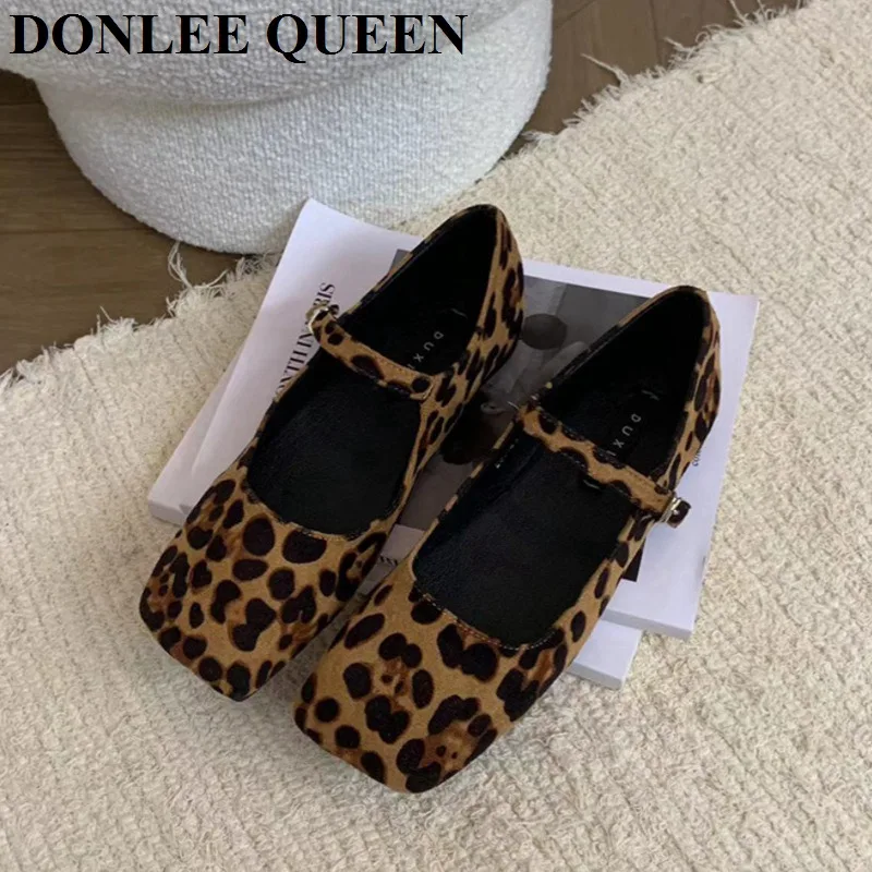 2024 Fashion Leopard Print Flats Ballet Shoes Women Slip On Loafer Square Toe Shallow Mary Janes Ballerina Soft Moccasin Zapatos