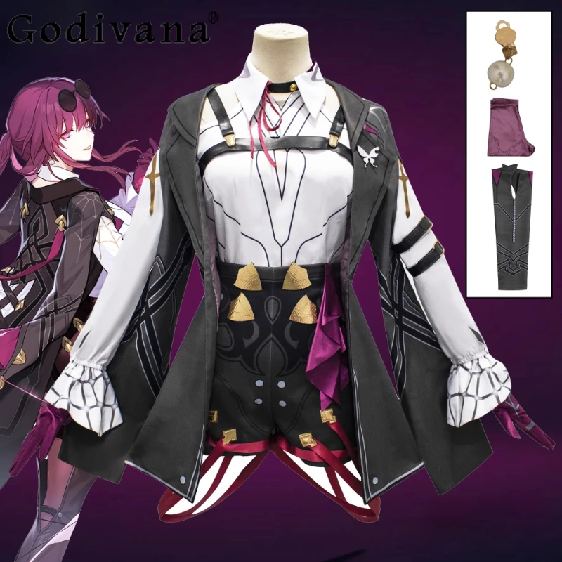 

Halloween Party Suit with Wig Kafka Outfit Girls Uniform Honkai Kafka Cosplay Outfits Women Honkai Star Rail Cosplay Costume