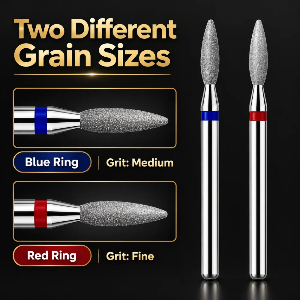 1.5-3mm Diamond Nail Drill Bit 2PCS Medium Fine Nail File Cuticle Cleaning Bits 3/32 Inch Shank Milling Cutter for Manicure