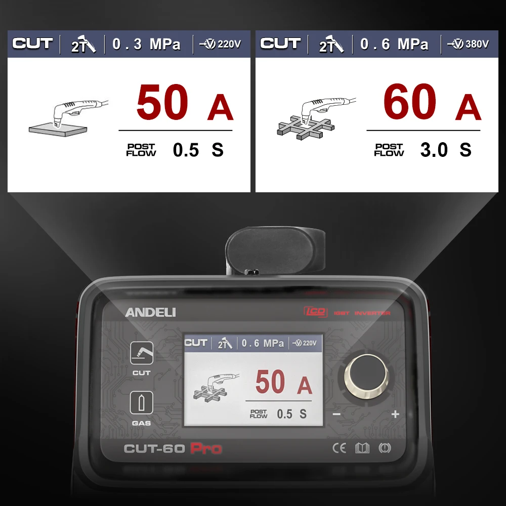 ANDELI-cortador de Plasma de 220/380V, máquina de corte por arco piloto no HF, pantalla LCD