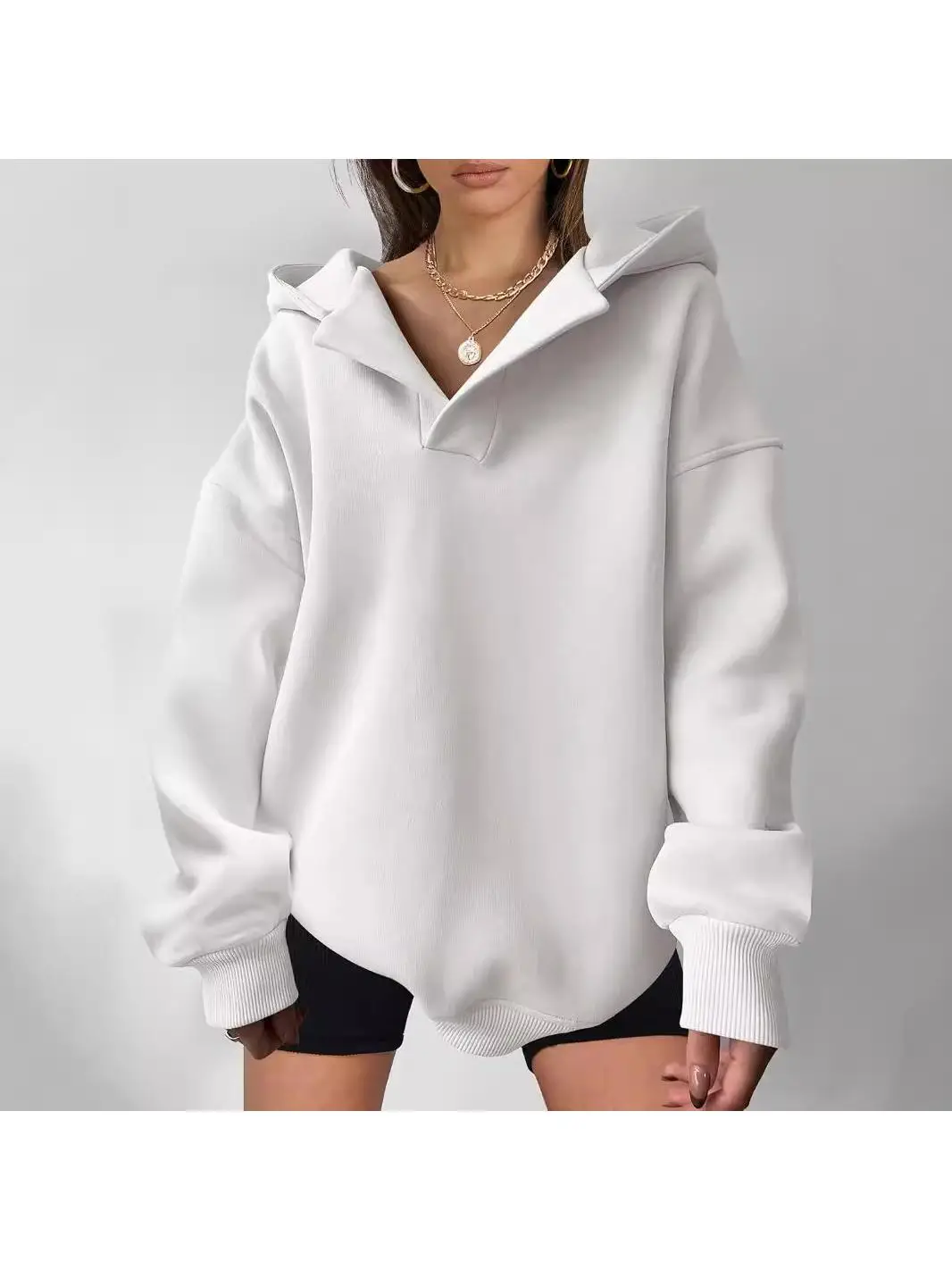 Sudadera con capucha larga de moda para mujer, ropa deportiva holgada de Color, brazo de fibra de poliéster, sombreros de ala de murciélago intermonados