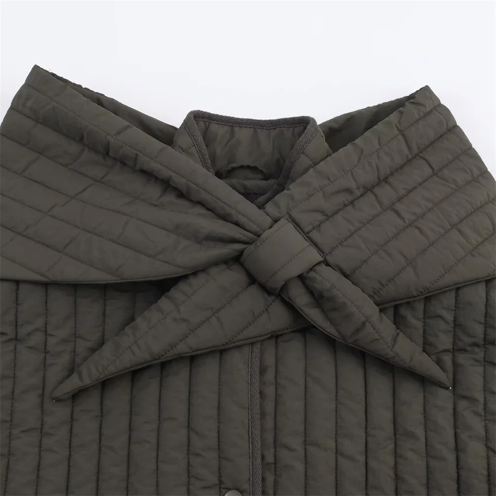 Nueva chaqueta de algodón con bufanda desmontable de manga larga y cuello levantado informal versátil para mujer de otoño e invierno