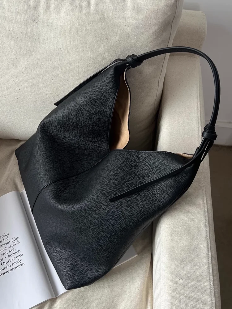 Fashion Casual Underarm Bag Genuine Leather Women Tote Bag\\Handbag Simple Real Leather Lady Shoulder Bag Commuter Bag Large