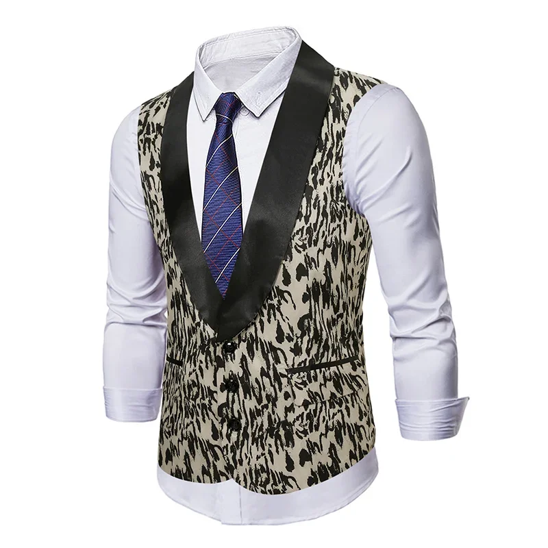 Vest Suit Men Chaleco Hombre Steampunk Hombre Leopard Print Waistcoat 2024 Gentleman Vests Wedding Party Dress Sleeveless Jacket