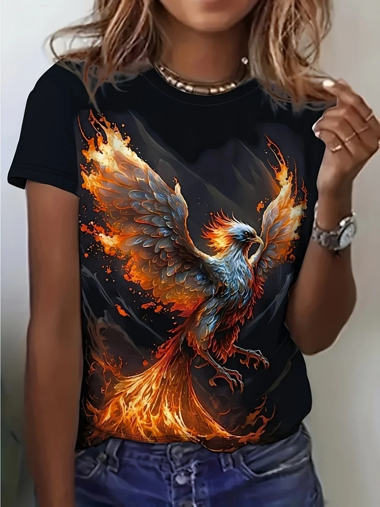 2025 New Summer Women's T Shirt Retro 3d Cat Printing Fashion Elegant Temperament Short Sleeve Street Beat Tide Women's Clothing