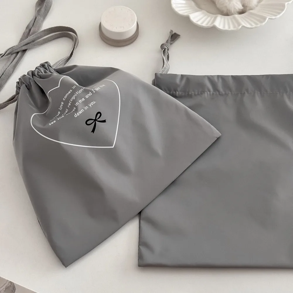 Silver Heart Drawstring Bag Waterproof Nylon Cosmetic Storage Pouch Travel Underwear Clothes Sorting Makeup Bag Case