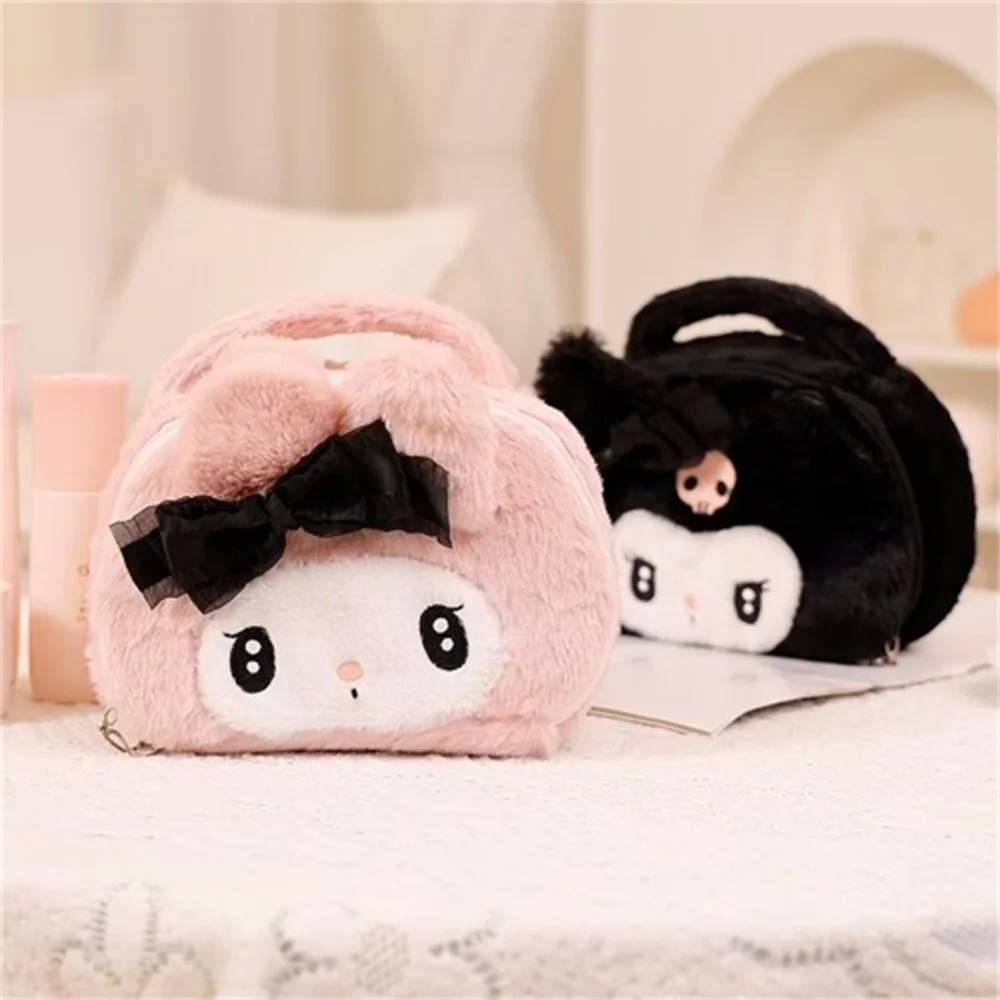 Sanrio Anime Plush Doll Make Up Bag Cute Kuromi Melody Handbag Soft Ladies Clutch Purse Handbag Cartoon Bag Kids Gifts