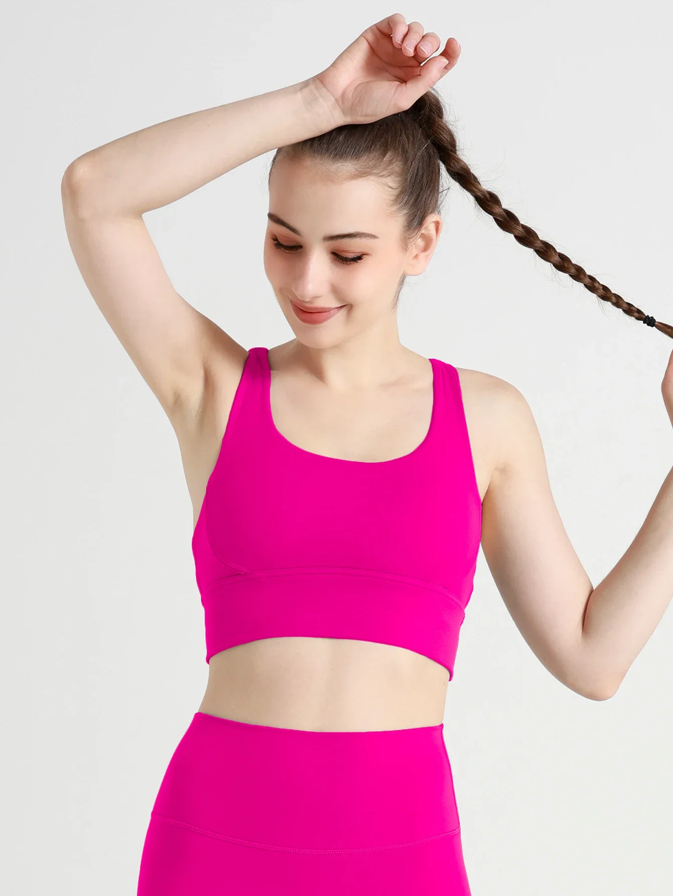 Nylon Solid Color Women's Sports Bra High Strength Elasticity Shockproof Cross-Back Sexy Breathable Outdoor Running Sports Vest
