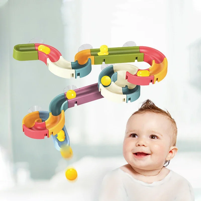 DIY Badspeelgoed Spoor Kogellager Slider Gemonteerd Muziek Kinderen Spatten Water Badkamer Educatief Speelgoed voor Pasgeboren Baby Cadeau