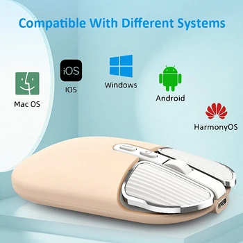 귀여운 2.4G 듀얼 모델 무선 블루투스 5.0 충전식 무소음 마우스, 긴 대기 멀티 버튼 마우스, IOS PC 노트북용 